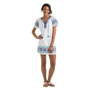Vineyard Vines White Mini Dress with Blue and Teal Embroidery